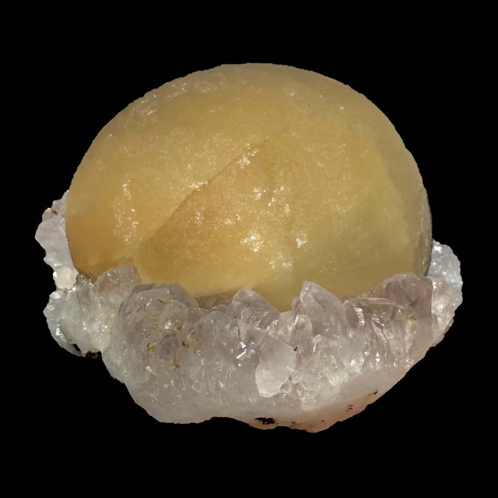 Yellow Botryoidal Fluorite on Amethyst Matrix – Indian Mineral Specimen from Madhya Pradesh - image 3