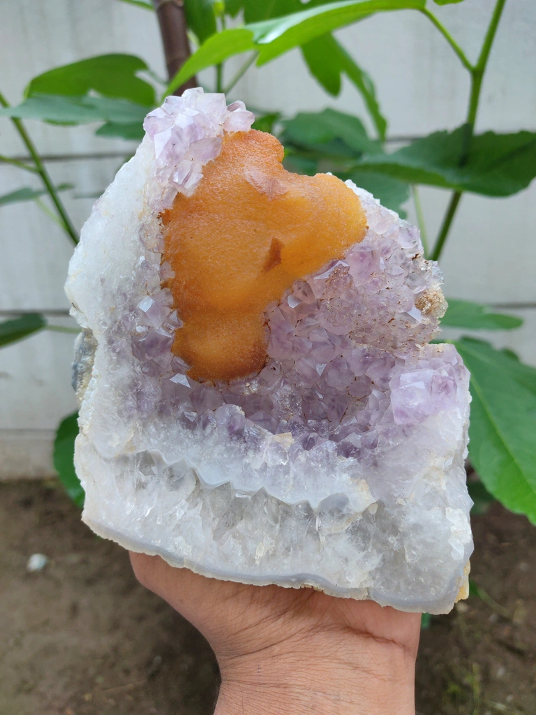Yellow Fluorite on Amethyst with Quartz natural - image 3
