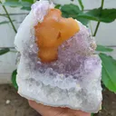 Yellow Fluorite on Amethyst with Quartz natural - image 3