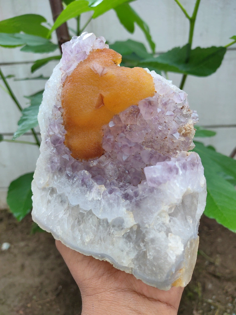 Yellow Fluorite on Amethyst with Quartz natural - image 7