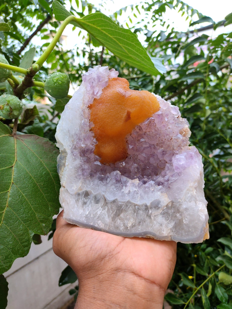 Yellow Fluorite on Amethyst with Quartz natural - image 9