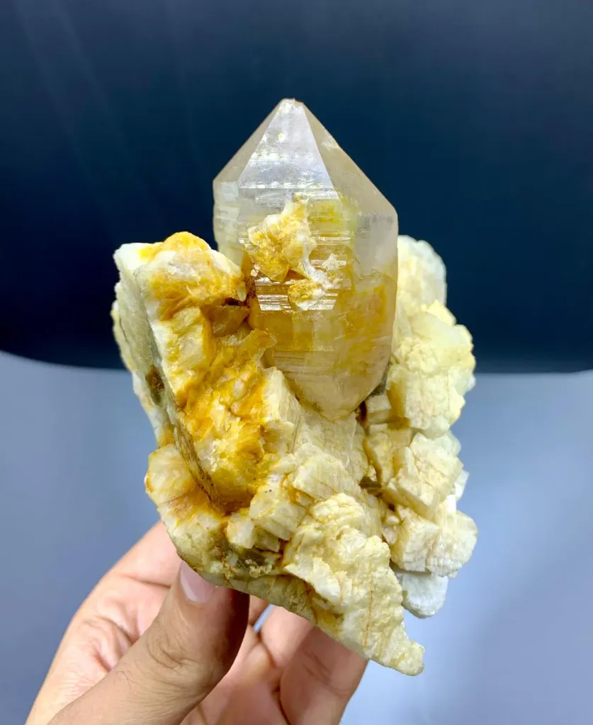 Yellow Lemurian Quartz on Feldspar from Pakistan - image 6