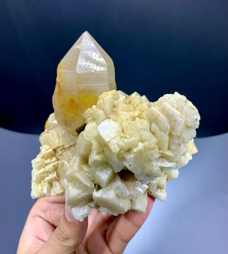 Yellow Lemurian Quartz on Feldspar from Pakistan - image 5