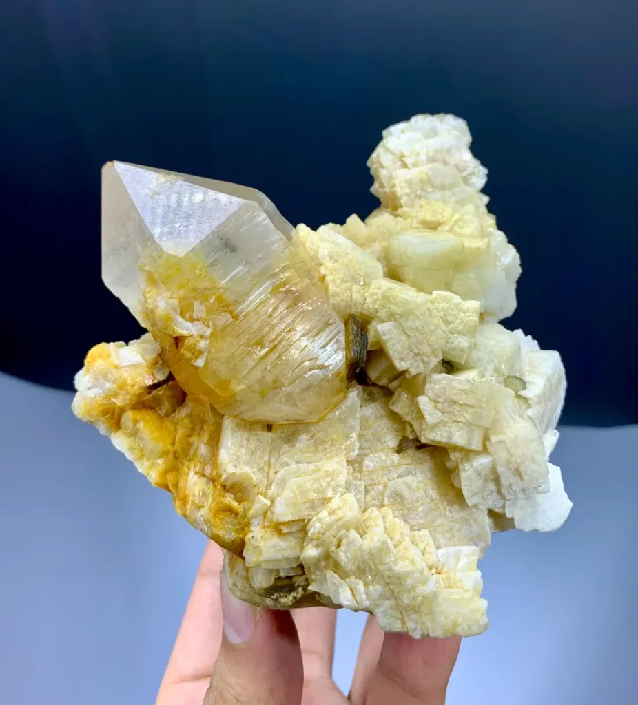 Yellow Lemurian Quartz on Feldspar from Pakistan - image 8