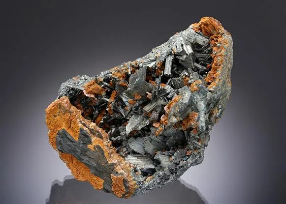 Zinkenite with Chalcostibite and Siderite image